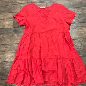 Casual Red Linen Women's Dress